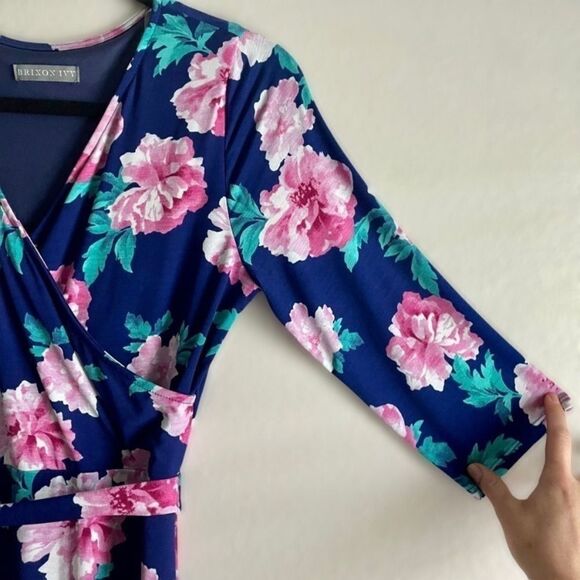 Brixon ivy faux wrap jersey style floral dress large - Picture 3 of 10